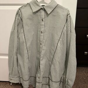 Green and White Striped Button-Up Shirt